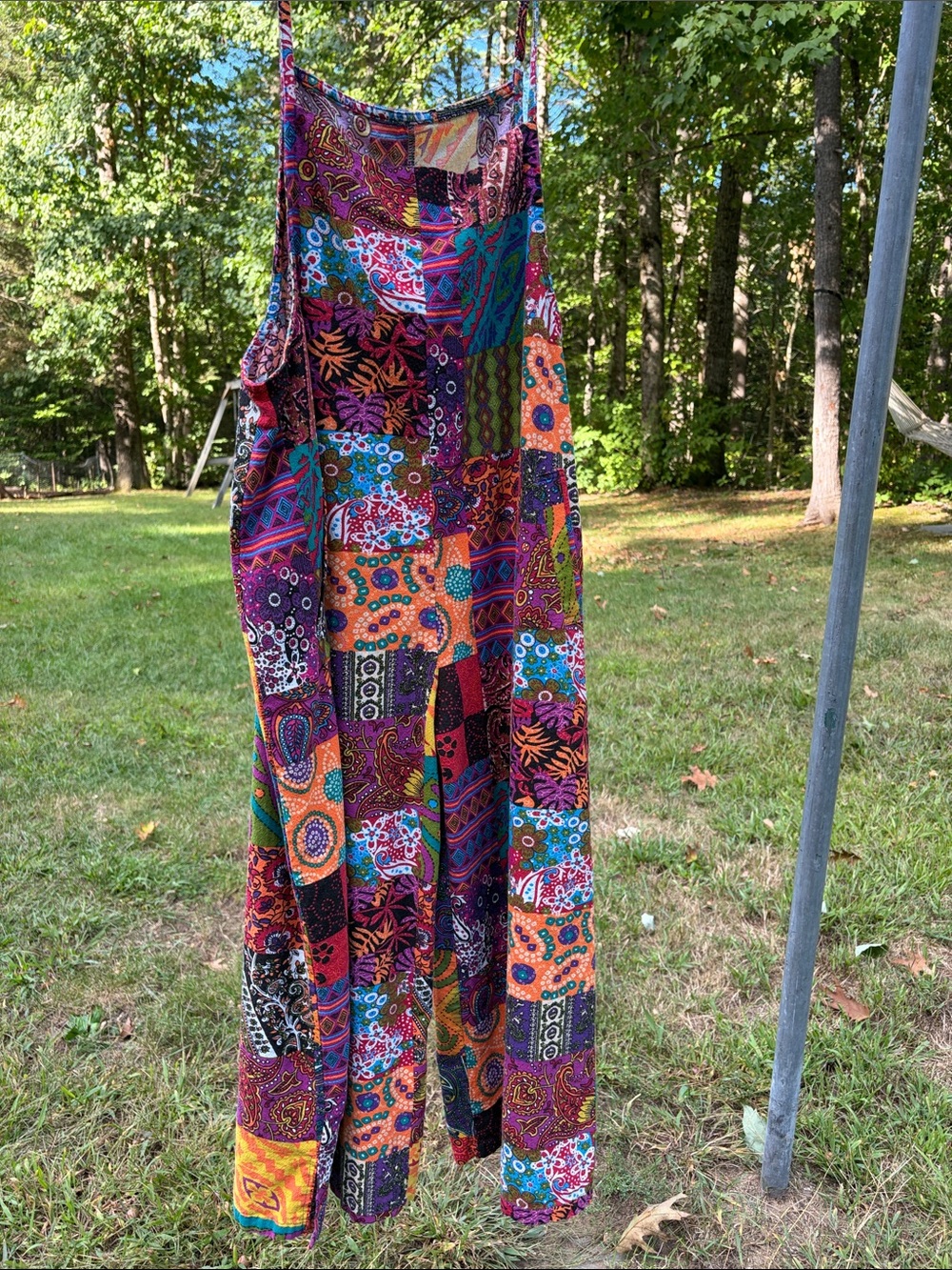 Boho Patchwork Overalls Loose Wide Leg Jumpsuit XL 100% cotton